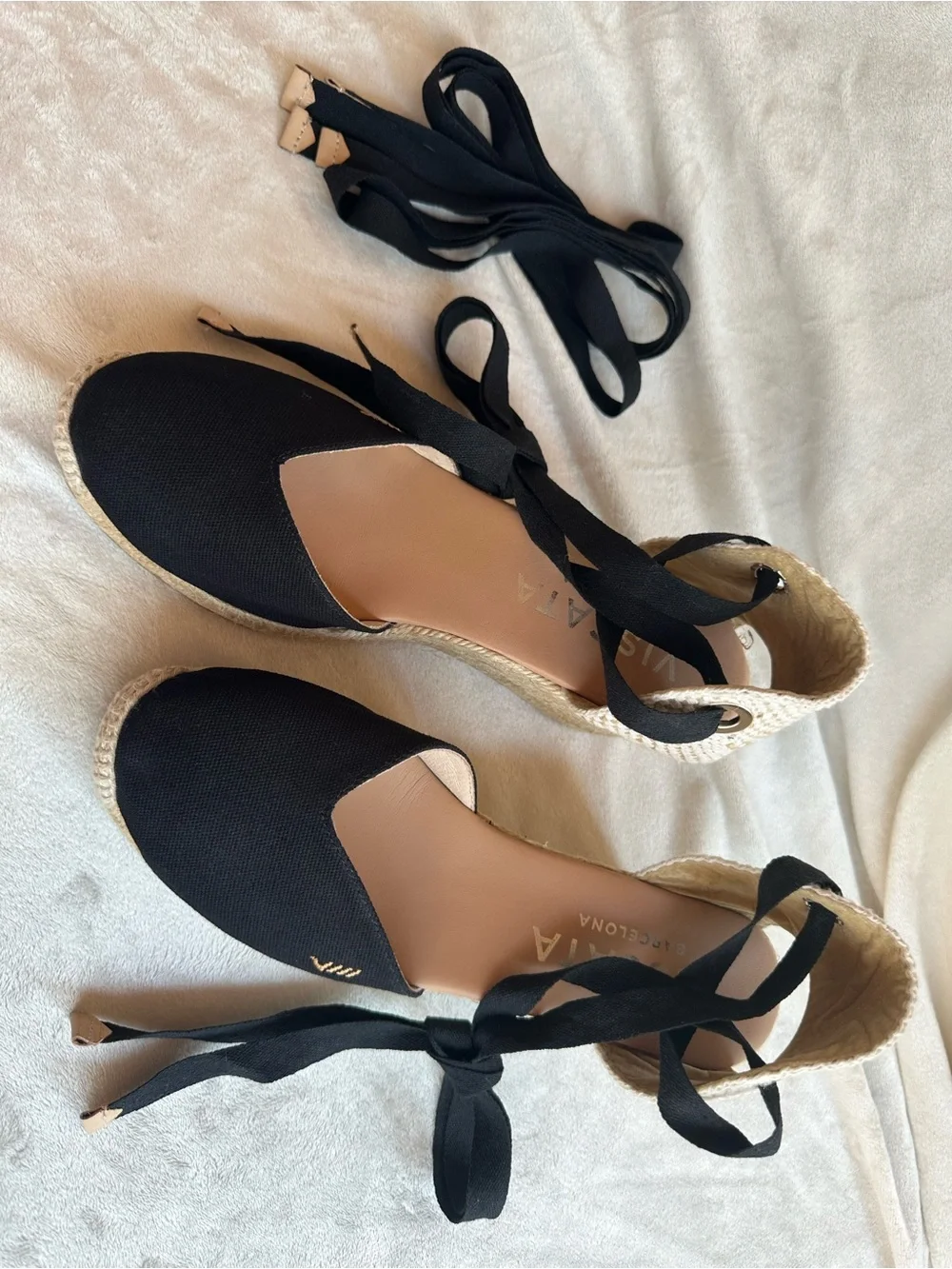 VISCATA Barcelona Black Espadrille Wedges with Ankle Tie